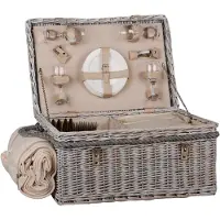 UNUS Picknickmand voor 4 personen met picknickdeken, touwgrepen en servies 58x40x30 cm naturel donkergroen