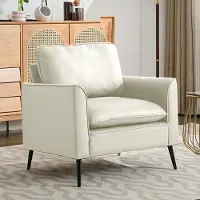 OKWISH Fauteuil - Slijtvast Kunstleer - Comfortabele Zit Met Hoofd En Lendenkussen - Voor Woonkamer Of Balkon - Wit