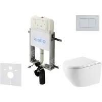 Kielle Genesis New - Voorwandinbouwset, Oudee toilet, Vortex Rimless+, softclose zitting en Gemini New III knoppen, glanzend wit/chroom 30528SZ62