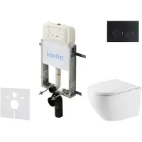 Kielle Genesis New - Voorwandinbouwset, Vortex toilet, Rimless+, softclose zitting en Gemini New II knoppen, matzwart 30528SZ60