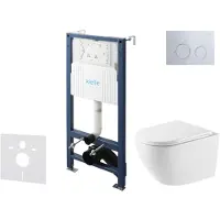 Kielle Genesis New - Voorwandinbouwset, Oudee toilet, Vortex Rimless+, softclose zitting en Gemini New II knoppen, glanzend wit/chroom 30528SS59