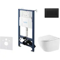 Kielle Genesis New - Voorwandinbouwset, Oudee toilet, Vortex Rimless+, softclose zitting en Gemini New III knoppen, matzwart 30528SS72
