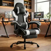 STILVORA Gamingstoel Verstelbaar - Ergonomisch Met Voetsteun En Lendensteun - Voor Gamen En Kantoor - PVC Zwart Wit