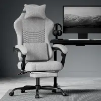 OKWISH Bureaustoel – Ergonomisch Met Verstelbare Rugleuning En Uitschuifbare Voetsteun – Stof – Lichtgrijs – Voor Gamen En Werken