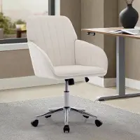 OKWISH Bureaustoel Verstelbaar - Ergonomische Draaistoel Met Wielen - Voor Kantoor En Slaapkamer - Fluweel - Wit