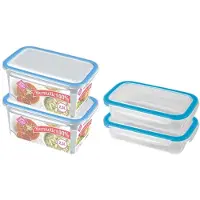 Hega hogar Kiev voorraadbakjes - 4x - 0,5 en 2,5 liter - transparant blauw - luchtdicht - magnetronbestendig