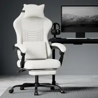 STILVORA Gamestoel Verstelbaar - Ergonomische Bureaustoel Met Voetsteun En Hoofdsteun - Voor Gamen En Kantoor - Stof Wit