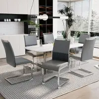 STILVORA Eetkamerstoel – Set Van 6 – Ergonomisch Met Gewatteerde Rugleuning – Voor Eetkamer En Keuken – Metaal Grijs