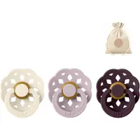 BIBS boheme fopspenen - Maat 1 0 - 6 maanden - Ivory, Dusky Lilac, Plum + Bolletoet speenzakje