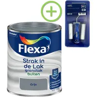 Flexa Voordeelpakket Strak In De Lak - Grondlak Buiten - Grijs - 750 ML + Lakroller - 4 Delig