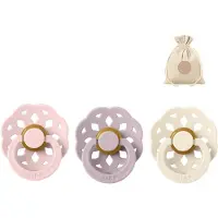 BIBS boheme fopspenen - Maat 2 6-18 maanden - Ivory, Blossom, Dusky Lilac + Bolletoet speenzakje