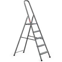 Baulich Opvouwbare huishoudtrap - Stalen vouwladder met 5 antislip treden en platform, draagvermogen 125 kg, werkhoogte 300 cm, stabiel met geprofileerde voeten
