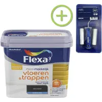 Flexa Voordeelpakket Mooi Makkelijk - Lak Vloeren En Trappen - Mooi Zwart - 750 ML + Lakroller - 4 Delig