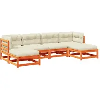 vidaXL 6-delige Loungeset met kussens massief grenenhout wasbruin