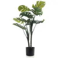 Meisterhome Kunstplant Monstera 90 cm – Realistische Gatenplant – Tropische Kunst Kamerplant – Onderhoudsvrij – Grote Groene Bladeren – In Zwarte Pot – Voor Woonkamer & Kantoor