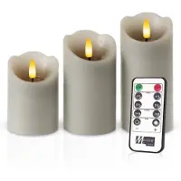 Meisterhome – 3 x Led Stompkaars Rustiek - Grijs – Stompkaars Echte wax – Led kaarsen - 10 / 12.5 / 15 cm Hoog - Met afstandsbediening – Timer 2/4/6/8 uur - Dimbaar