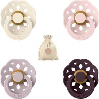 BIBS boheme fopspenen - Maat 2 6-18 maanden - Ivory, Dusky Lilac, Blossom, Plum + Bolletoet speenzakje