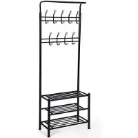 Hoppa! Multifunctionele kledingkapstok – Zwart – Metaal – 35,2 x 68,8 x 187 cm (BxDxH)