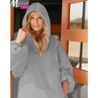 Meisterhome chill TV Deken - Hoodie Deken - Hoodie Blanket - Deken Met Mouwen - Oversized Hoodie - Fleece Deken - Sherpa - Indoor/Outdoor Coat - 1450 Gram grijs