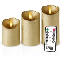 Meisterhome – 3 x Led Stompkaars Rustiek - Goud – Stompkaars Echte wax – Led kaarsen - 10 / 12.5 / 15 cm Hoog - Met afstandsbediening – Timer 2/4/6/8 uur - Dimbaar