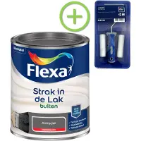 Flexa Voordeelpakket Strak In De Lak Hoogglans - Buitenverf - Antraciet - 0,75 Liter + Lakroller - 4 Delig