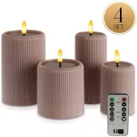 Meisterhome LED Kaarsen 4-delige Set Violet – Flikkerend Licht – Met Afstandsbediening & Timer – Batterijverlichting – Ø7,5/10 cm, Hoogte 10/15 cm – Ribbeldesign – Vlamloos & Energiezuinig