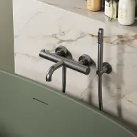 Saniclear London opbouw badkraan gun metal PVD met staafhanddouche