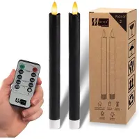 Meisterhome LED Dinerkaarsen Set van 2 – LED kaarsen – Rustiek Zwart – 23 cm – Echt Wax – Met Afstandsbediening – Dimbaar – Timer 2/4/6/8 uur