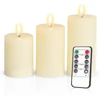 Meisterhome – 3 x Led Stompkaars Ribbel - Ivoor – Stompkaars Echte wax - Led kaarsen - 10 / 12.5 / 15 cm Hoog - Met afstandsbediening – Timer 2/4/6/8 uur - Dimbaar