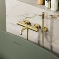 Saniclear London opbouw badkraan geborsteld messing PVD met staafhanddouche