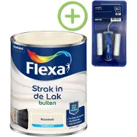 Flexa Voordeelpakket Strak In De Lak Zijdeglans - Buitenverf - Roomwit - 0,75 Liter + Lakroller - 4 Delig