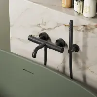 Saniclear London opbouw badkraan mat zwart met staafhanddouche