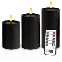 Meisterhome – 3 x Led Stompkaars - Zwart – Stompkaars Echte wax - Led kaarsen - 10 / 12.5 / 15 cm Hoog - Met afstandsbediening – Timer 2/4/6/8 uur – Dimbaar