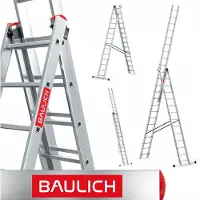 Baulich Multifunctionele aluminium ladder - 3 secties - 3x14, met stabilisator, draagvermogen 150 kg, maximale werkhoogte 962 cm, licht, duurzaam