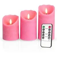 Meisterhome – 3 x Led Stompkaars Rustiek - Roze – Stompkaars Echte wax – Led kaarsen - 10 / 12.5 / 15 cm Hoog - Met afstandsbediening – Timer 2/4/6/8 uur - Dimbaar