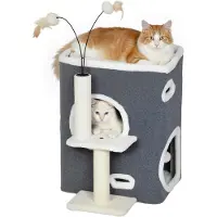 PawHut krabpaal - 2 verdiepingen - sisalpaal - grijs