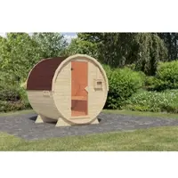 Karibu Saunahuis, buitensauna, houten saunaton, saunaton, 1 stuk, onbehandeld, zonder oven, set met 4 dozen rechthoekige schindels, donkerrood, 38mm massief hout, 224x178x229 cm