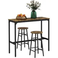 HOMCOM -Bartisch-Set-MDF, Stahl-105L x 40B x 90H cm-Rustikal-Braun