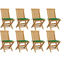 vidaXL Klapstoelen met groene kussens, 8-delig, massief teak hout