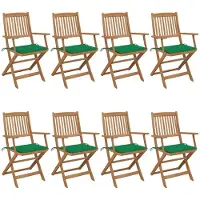The Living Store Inklapbare Stoelen Massief Acaciahout - 54x57x91 cm - Groen Kussen