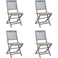 The Living Store Buitenstoel - Tuinstoel - Tuinstoelen 4 st inklapbaar met kussens massief acaciahout - Lounge Stoel - Acacia Hout - Grijs