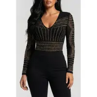 Guess Marciano By Kristal Bodysuit Jet Black Multi Size: XS | Bodysuits Outlet | Dames | Zwart