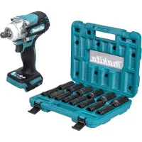Makita DTW 300 Z accu-slagmoersleutel 18 V 330 Nm 1/2" borstelloos + dopsleutelset 14-delig - zonder accu, zonder oplader