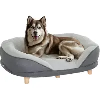 PawHut Hundesofa Hundecouch, Waschbarer Bezug, Haustiersofa mit Rückenlehne und Holzbeine, Katzensofa, Hundbett für mittelgroße Hunde unter 25 kg, 90cm x 78cm x 25cm, Grau