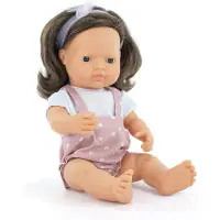 Miniland Pop - Europees Meisje Bruinharig 38Cm - Incl. Vriendschapsarmband + Stickers - 10 Maanden