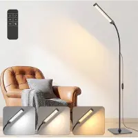 Lapamax LED staande lamp, dimbaar, met 3 lichtkleuren, 10W, leeslamp met verstelbare hoogte en flexibele lampenarm, hoeklamp met timer, geschikt voor slaapkamer, woonkamer en kantoor