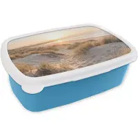 MuchoWow Broodtrommel Blauw - Lunchbox Duinen - Strand - Zee - Brooddoos 18x12x6 cm - Brood lunch box - Broodtrommels voor kinderen en volwassenen