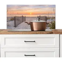 KitchenYeah Spatscherm keuken 90x45 cm - Kookplaat achterwand Zonsondergang - Strand - Zand - Muurbeschermer - Spatwand fornuis - Hoogwaardig aluminium