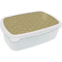 MuchoWow Broodtrommel Wit - Lunchbox Waaier - Geometrisch - Groen - Brooddoos 18x12x6 cm - Brood lunch box - Broodtrommels voor kinderen en volwassenen