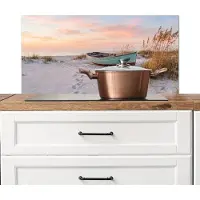 KitchenYeah Spatscherm keuken 80x40 cm - Kookplaat achterwand Rustiek - Roeiboot - Zandstrand - Muurbeschermer - Spatwand fornuis - Hoogwaardig aluminium